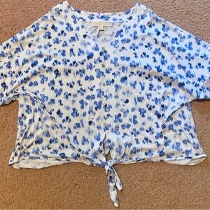 Michael Kors Blue and White Tie Front Blouse